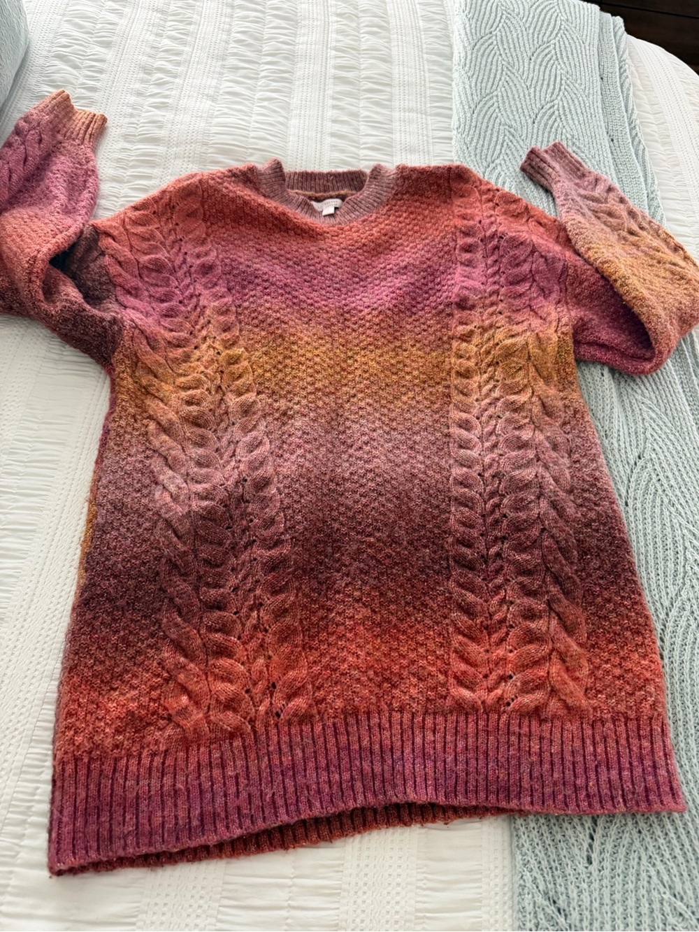 LC Lauren Conrad Ombre Cable Crew Neck Sweater - Pink, Orange, Yellow